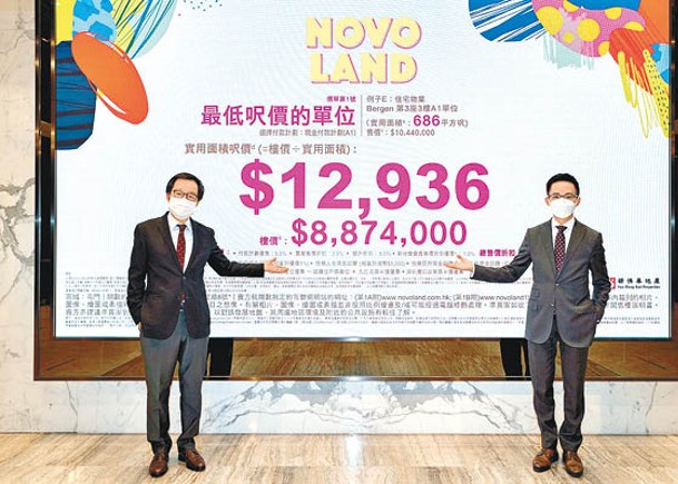 雷霆（左）表示，NOVO LAND第1B期首張價單定價為買家所能接受。右為陳漢麟。