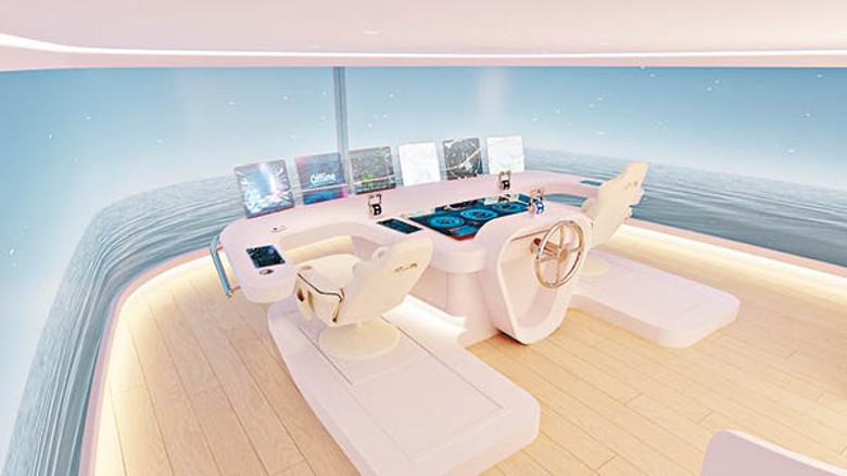 創新的指揮中心，利用高科技駕駛，為遊艇的上層建築騰出更多活動空間。