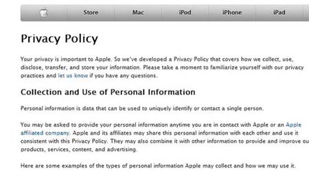 蘋果公司在官網公布修改的私人條款。