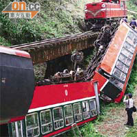 阿里山小火車的出軌翻側事故，造成逾百人傷亡。	（本報嘉義傳真）