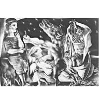 這張銅版畫描繪瞎眼的彌諾陶洛斯由小女孩夜中引路。