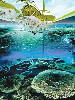 構想中的移動人工珊瑚站令珊瑚礁得以快速形成。（互聯網圖片）