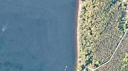 兩名英國人透過iPhone的蘋果衞星地圖應用程式，看到疑似尼斯湖水怪的陰影。（互聯網圖片）