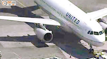聯合航空一架客機遭到鳥擊後急降。（互聯網圖片）