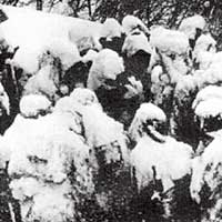 日本陸軍一九○二年在當地進行訓練時，有一百九十九人因低溫身亡。（互聯網黑白圖片）