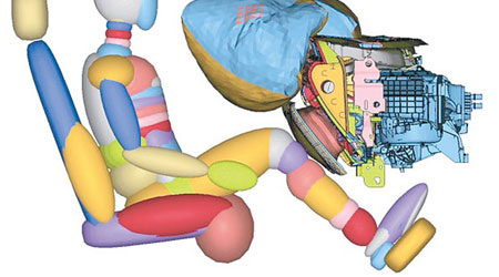 遇交通意外時膝部安全氣袋會將軟墊彈出，減低雙腳受傷程度。(互聯網圖片)