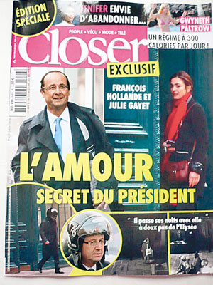 《Closer》雜誌曾以封面揭露奧朗德與加耶私會。