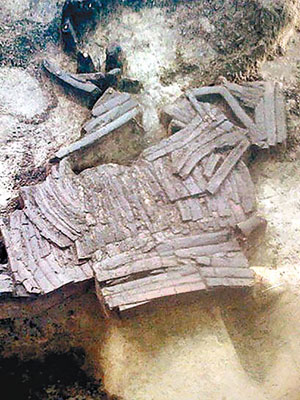 考古學家在鄂木斯克一工地，發掘出這件骨頭盔甲。（互聯網圖片）