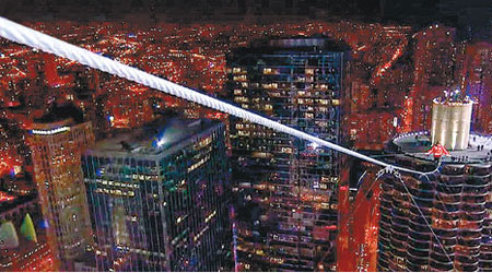 尼克創下走最高傾斜鋼線的世界紀錄。（互聯網圖片）