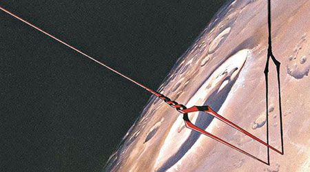 動畫中的朗基努斯之槍由零號機投向月亮。（互聯網圖片）