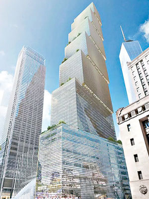 世貿二號大樓將採用如樓梯般逐層而上的設計。（互聯網圖片 ）