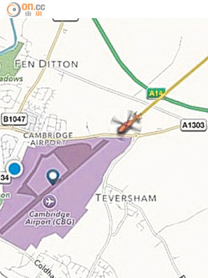 記者透過flightradar24，成功實時追蹤威廉駕駛的直升機。（設計圖片）