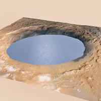 科學家研究蓋爾隕坑的照片，認為火星曾經存在巨型湖泊。（模擬圖片）