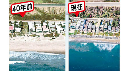 布羅德沙灘四十年間被海浪嚴重侵蝕。（互聯網圖片）