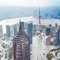 上海<br>2215年：上海的受浸情況將非常嚴重。（Climate Central模擬圖）