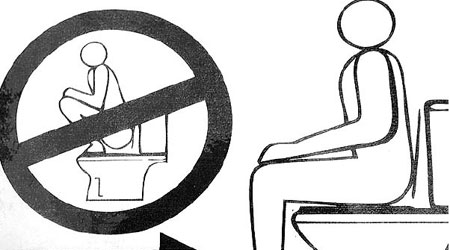 黃石公園貼出告示，圖解正確使用坐廁方法。