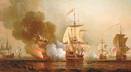 聖荷西大帆船於一七○八年沉沒。圖為英國畫家描繪出當年的戰爭情況。