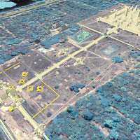 專家發現吳哥窟南面埋有多座高塔（左下黃色標示位置）。