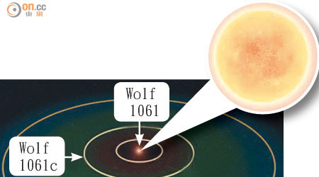 「Wolf 1061c」位處適居帶，並圍繞「Wolf 1061」公轉。（互聯網圖片）