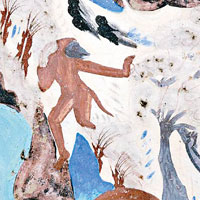 敦煌石窟內的猴子壁畫，造型生動。