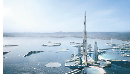構想中的未來城市Next Tokyo，圖中最高大廈為Sky Mile Tower。（互聯網圖片）