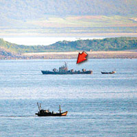 北韓海軍巡邏艦（箭嘴示）曾在黃海水域活動。