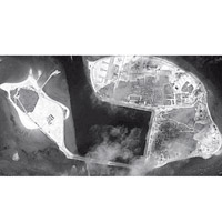 衞星圖片拍下琛航島的填海工程。（互聯網圖片）