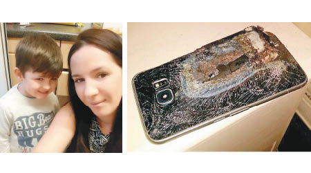 平德（左圖右）的手機爆炸後嚴重損毀（上圖）。（互聯網圖片）