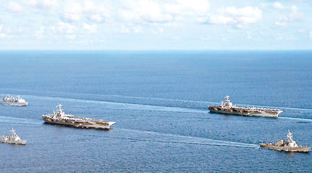 美軍一二年曾組雙航母編隊在安達曼海上航行。