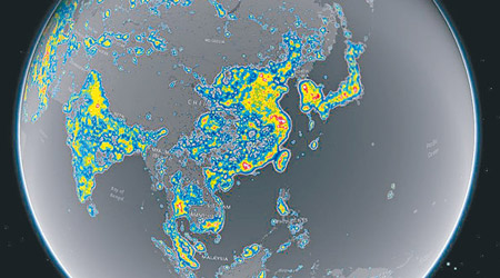 部分光污染地圖<br>亞洲