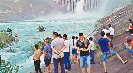 湖北宜昌有大批民眾冒險落水搶魚。（互聯網圖片）