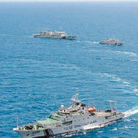 四艘中國海警船駛入釣魚島十二海里巡航。（互聯網圖片）