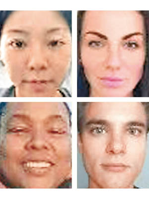 AI眼中最美人士大多是白人，僅左下是黑人。（Beauty.AI／資料圖片）