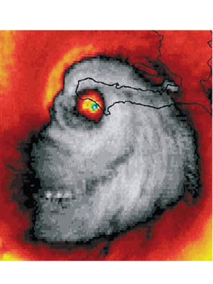 衞星氣象圖拍攝到「馬修」的形態恍似骷髏頭。（資料圖片）