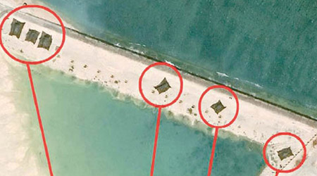 永興島早前突撤走的紅旗9導彈（圈示）或重新部署。（互聯網圖片）