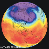 寒潮（紫藍色部分）侵襲美國北部。（美國太空總署圖片）