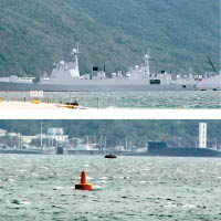 南海艦隊某軍港停泊054D先進導彈驅逐艦（上圖）、093、094核潛艇（下圖）。（互聯網圖片）