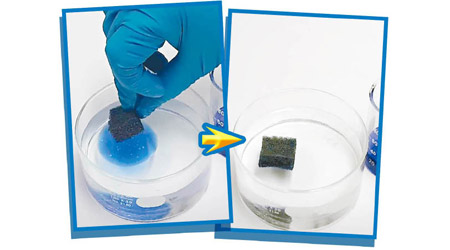 Oleo Sponge能將油污完全吸收。