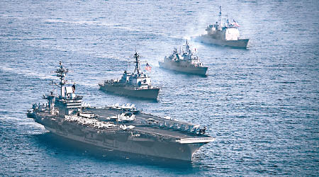 美國航母及南韓軍艦一起演習。（美國海軍圖片）