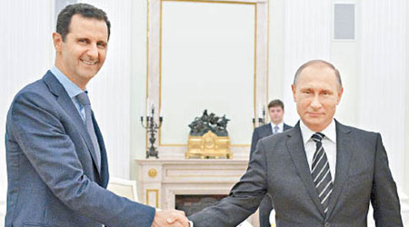 敍利亞總統巴沙爾‧阿薩德（左）獲普京（前右）支持。