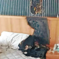 爆炸燒毀床褥及牆身。