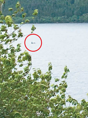 不明物體（紅圈示）在尼斯湖上高速游過。（互聯網圖片）