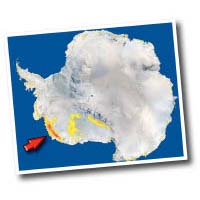 南極洲的冰層不斷融化（箭嘴示）。