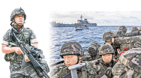南韓海軍陸戰隊參與郁陵島軍演。（互聯網圖片）