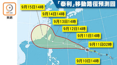 「泰利」移動路徑預測圖