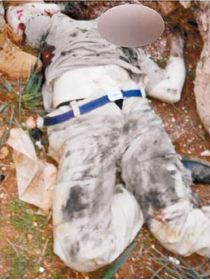 菲利普夫引爆手榴彈自殺。圖為他的遺體。（互聯網圖片）