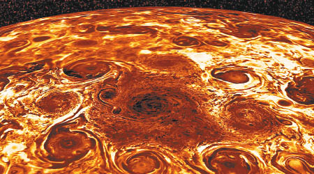 美國太空總署（NASA）的木星探測器朱諾號（Juno），近日再度傳回最新影像。（互聯網圖片）