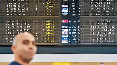 布魯塞爾機場有大批航班需取消。（美聯社圖片）