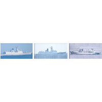 徐州號導彈護衞艦（左）、荊州號導彈護衞艦（中）及巢湖號綜合補給艦（右）穿越宮古海峽，驚動日方。