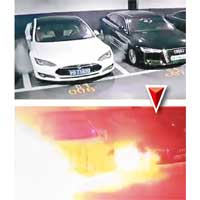 上海<br>上海曾發生Tesla起火事故。（互聯網圖片）